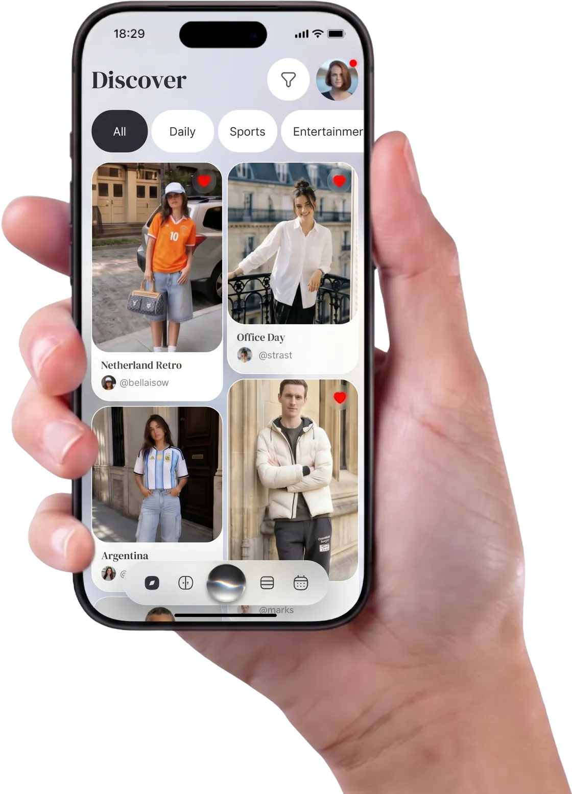 Eine Hand hält ein Handy, auf dem die Wdrobe-App geöffnet ist
